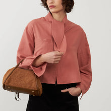 Load image into Gallery viewer, Orfeo Arnold multi stitch tie neck shirt Blush.
