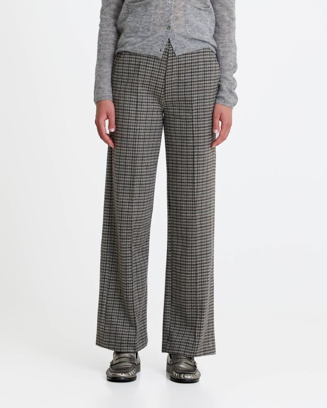 Yerse Check wide leg jacquard knit trouser Grey