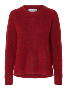 Selected Femme Lulu O neck jumper Equestrian Melange Red