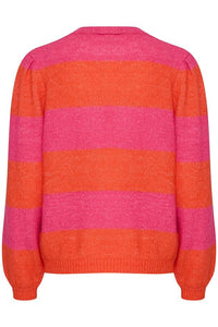 Ichi Dusty wide striped jumper Pink Yarrow Fiesta