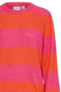 Ichi Dusty wide striped jumper Pink Yarrow Fiesta