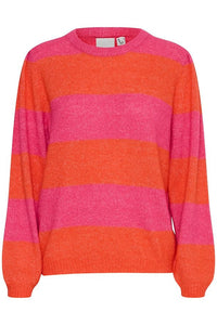 Ichi Dusty wide striped jumper Pink Yarrow Fiesta