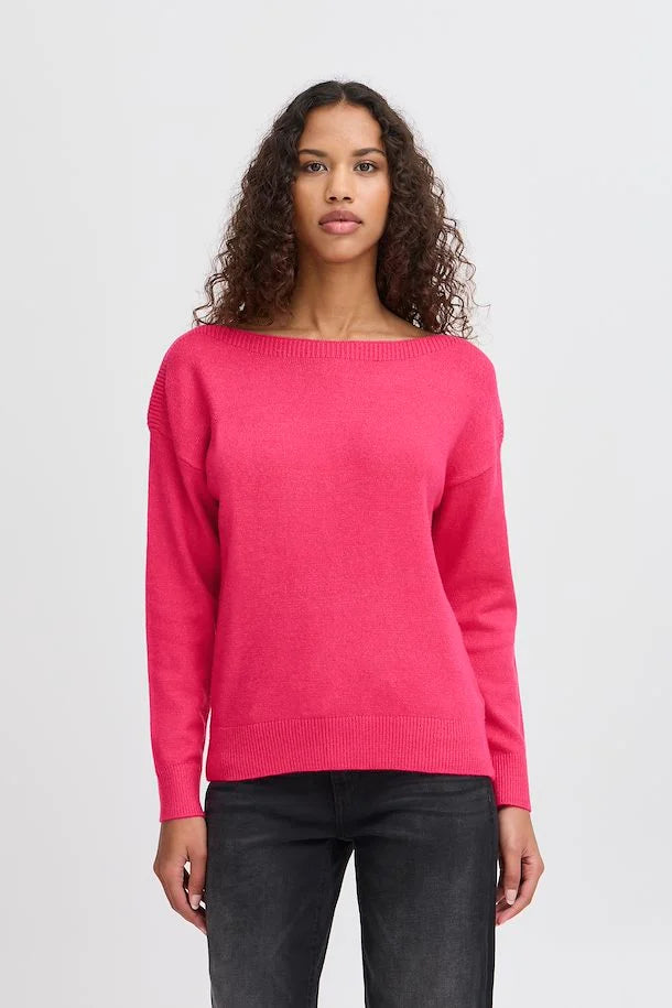 Ichi Sella boat neck knit Pink Yarrow