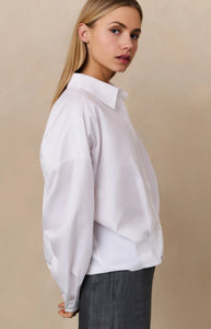 YAYA Pleat detail blouson cotton shirt Pure White