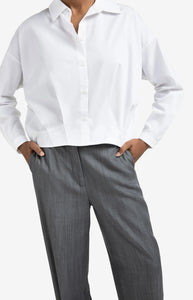 YAYA Pleat detail blouson cotton shirt Pure White