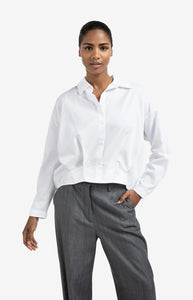 YAYA Pleat detail blouson cotton shirt Pure White
