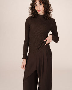 Grace & Mila Saturday ribbed knit mock neck jumper Chocolate