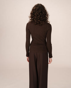 Grace & Mila Saturday ribbed knit mock neck jumper Chocolate