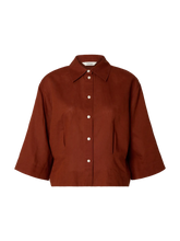 Load image into Gallery viewer, Selected Cleo cropped linen blend shirt Cherry Mahogany - CW CW 
