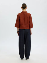 Load image into Gallery viewer, Selected Cleo cropped linen blend shirt Cherry Mahogany - CW CW 
