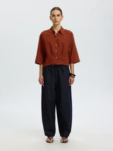Load image into Gallery viewer, Selected Cleo cropped linen blend shirt Cherry Mahogany - CW CW 
