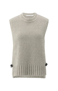 YAYA Ribbed side buckle tank Brownish Grey Melange