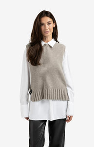 YAYA Ribbed side buckle tank Brownish Grey Melange
