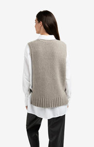 YAYA Ribbed side buckle tank Brownish Grey Melange