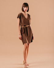 Load image into Gallery viewer, Grace &amp; Mila Lydie knitted lurex jersey belted dress Chocolate
