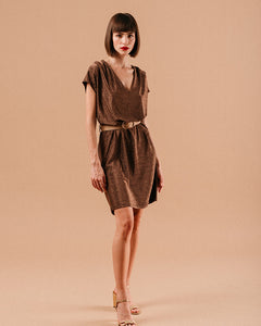 Grace & Mila Lydie knitted lurex jersey belted dress Chocolate