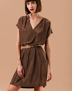 Grace & Mila Lydie knitted lurex jersey belted dress Chocolate