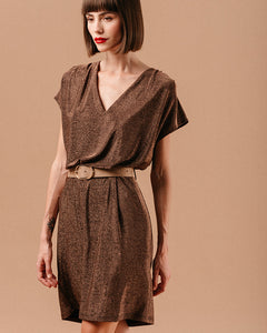 Grace & Mila Lydie knitted lurex jersey belted dress Chocolate