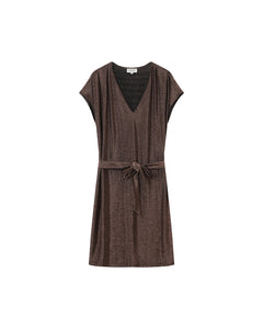 Grace & Mila Lydie knitted lurex jersey belted dress Chocolate
