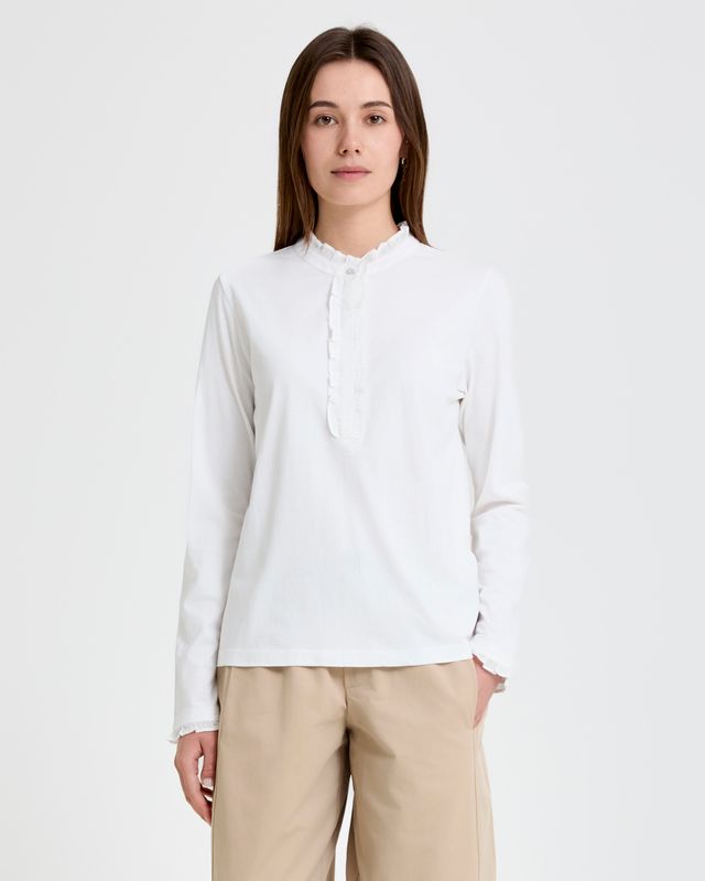 Yerse Woven Frill detail jersey shirt White