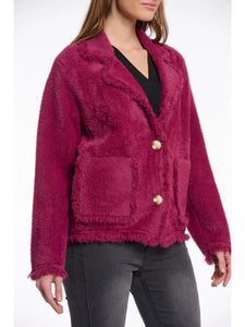 Rino & Pelle Sena knitted fringed edge jacket Winter Plum