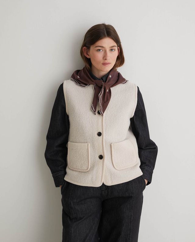 Yerse Boiled wool patch pocket gilet Ecru