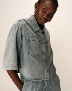 Gace & Mila Pomona cropped denim shirt Sky Blue