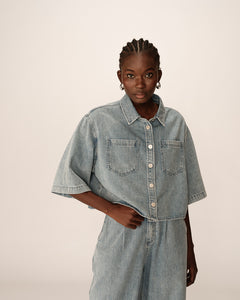 Gace & Mila Pomona cropped denim shirt Sky Blue