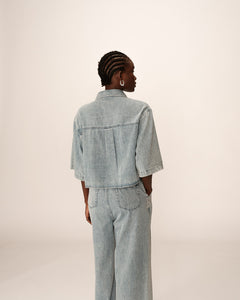 Gace & Mila Pomona cropped denim shirt Sky Blue