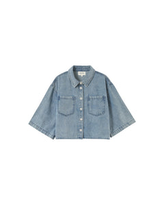 Gace & Mila Pomona cropped denim shirt Sky Blue