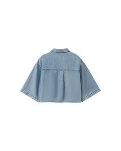 Gace & Mila Pomona cropped denim shirt Sky Blue