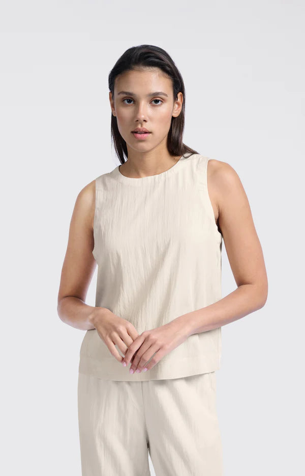 YAYA sleeveless woven top with round neckline