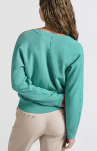 YAYA Batwing V neck soft sweater Pool Blue