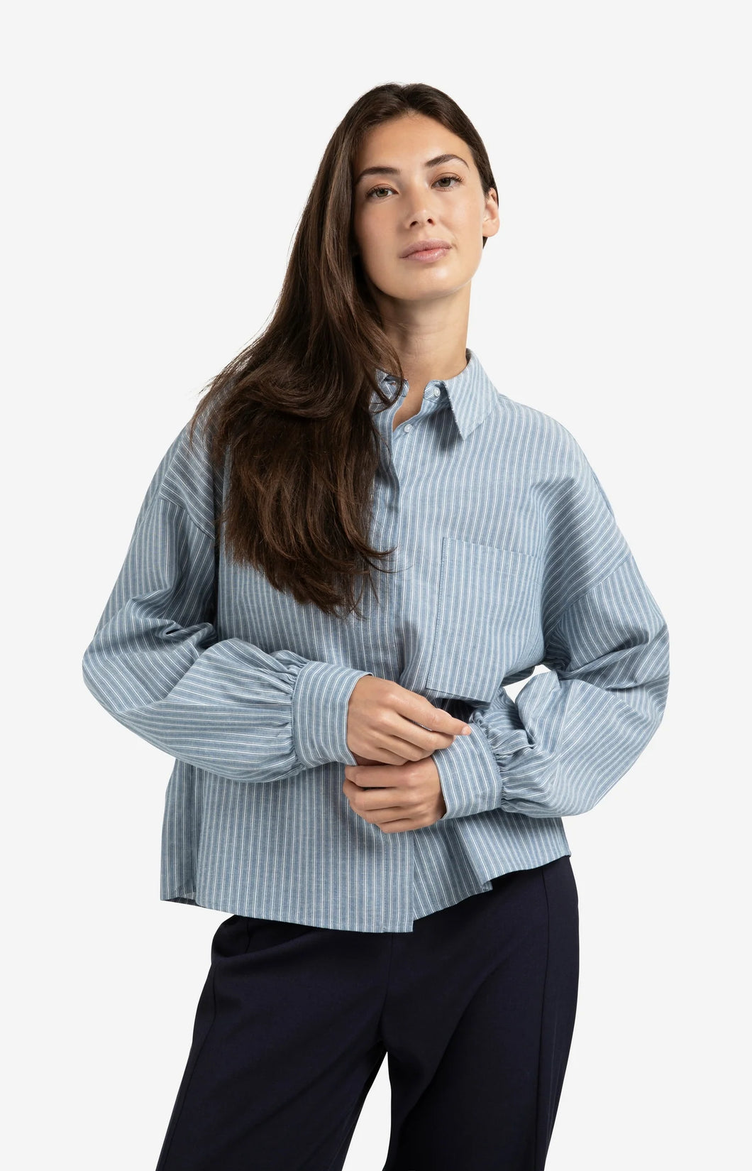 YAYA Striped shirt with yoke detail Vintage Blue