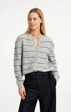 Load image into Gallery viewer, YAYA Striped knitted cardigan with tie detail Medium Grey Melange
