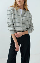 Load image into Gallery viewer, YAYA Striped knitted cardigan with tie detail Medium Grey Melange
