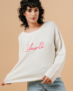 Grace & Mila Maddox 'Libertè' embroidered sweater Ecru/Pink