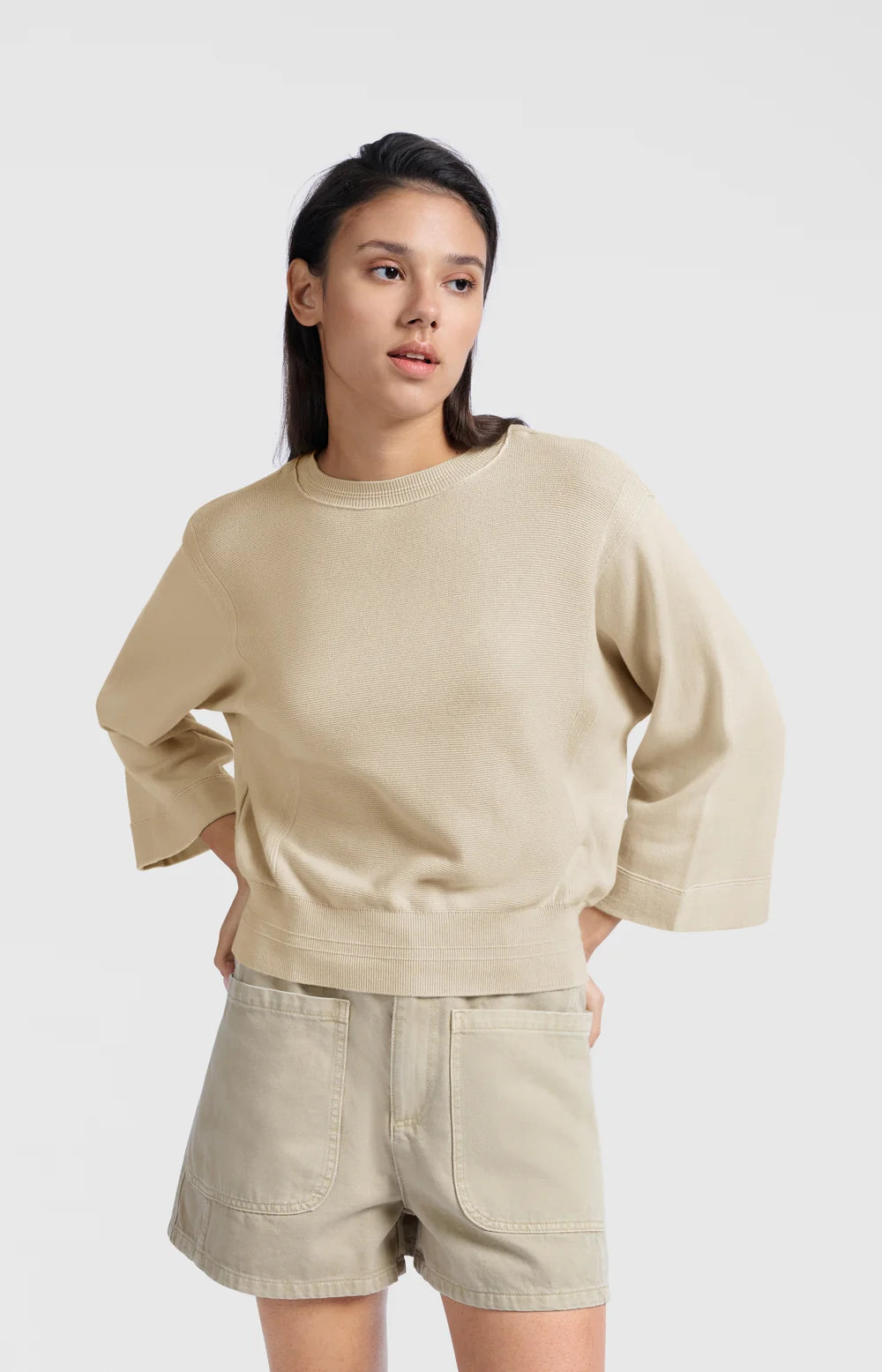 YAYA Mixed texture sweater Summer Sand
