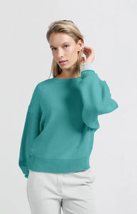 YAYA Contrast trim sweater Lagoon Blue