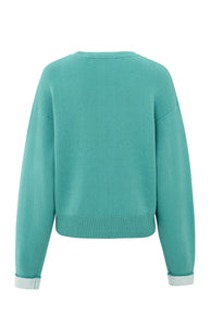 YAYA Contrast trim sweater Lagoon Blue