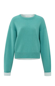 YAYA Contrast trim sweater Lagoon Blue