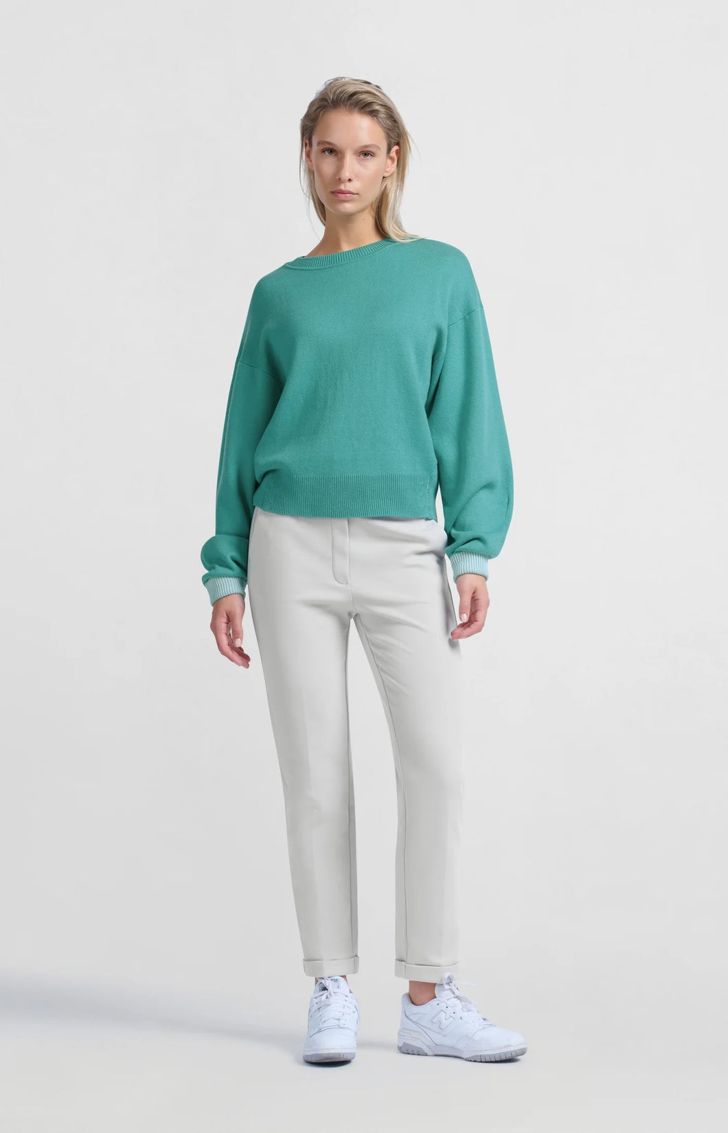 YAYA Contrast trim sweater Lagoon Blue