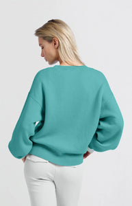 YAYA Contrast trim sweater Lagoon Blue