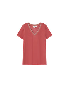 Grace & Mila Manuel lurex jacquard edged V neck Cinammon Rose