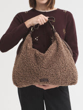Load image into Gallery viewer, Nice Things Faux sheepskin Hobo bag Dark Brown

