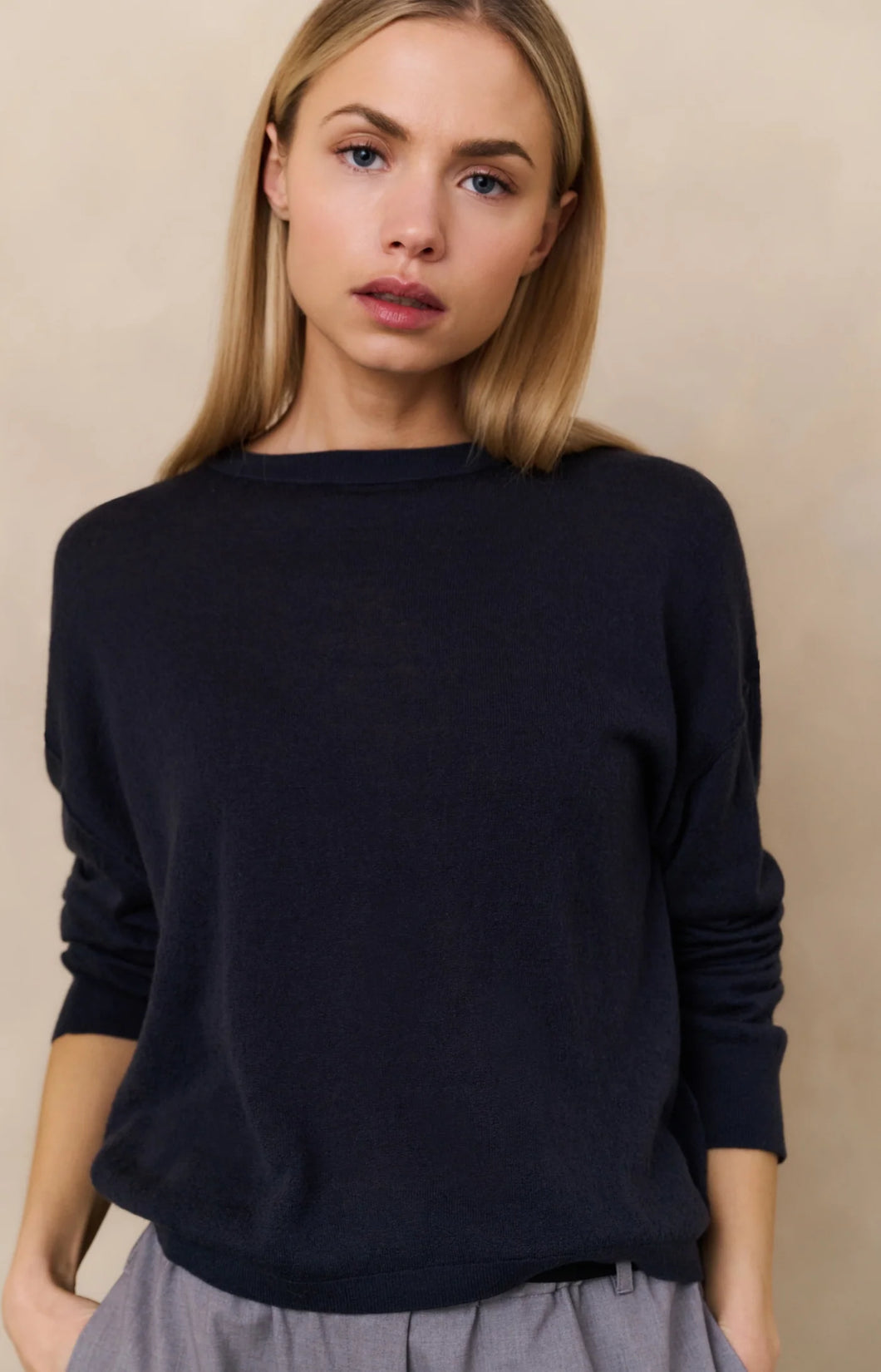 YAYA Textured knitted sweater Inkwell Blue