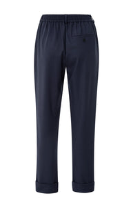 YAYA trouser with elastic waistband and turn up hem Inkwell Blue