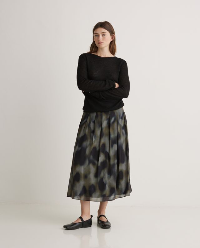 Yerse Blurry watercolour print skirt Khaki