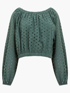 Great Plains Atol broderie anglaise long sleeve top Tropical Green