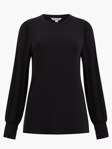 Great Plains Smocked cuff jersey top Black